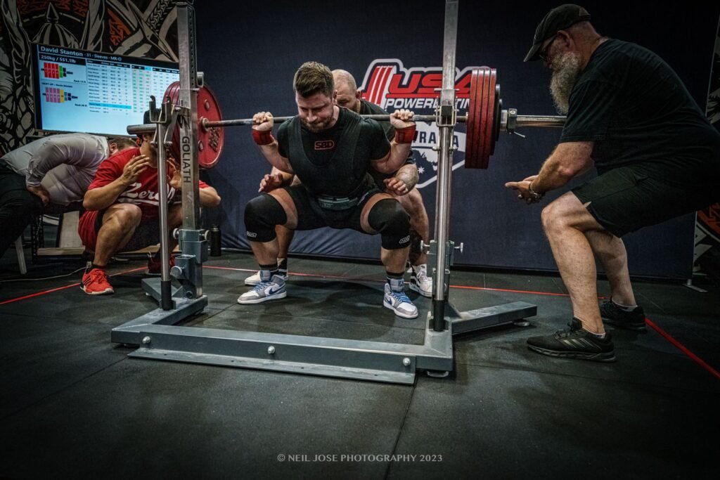 David Stanton squatting at a USPA powerlifting meet